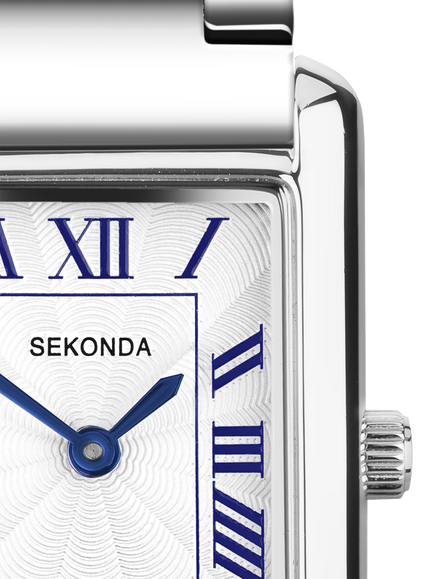 Sekonda 40692 Women's Guilloche Dial Bracelet Strap Watch, Silver - view 2, Silver