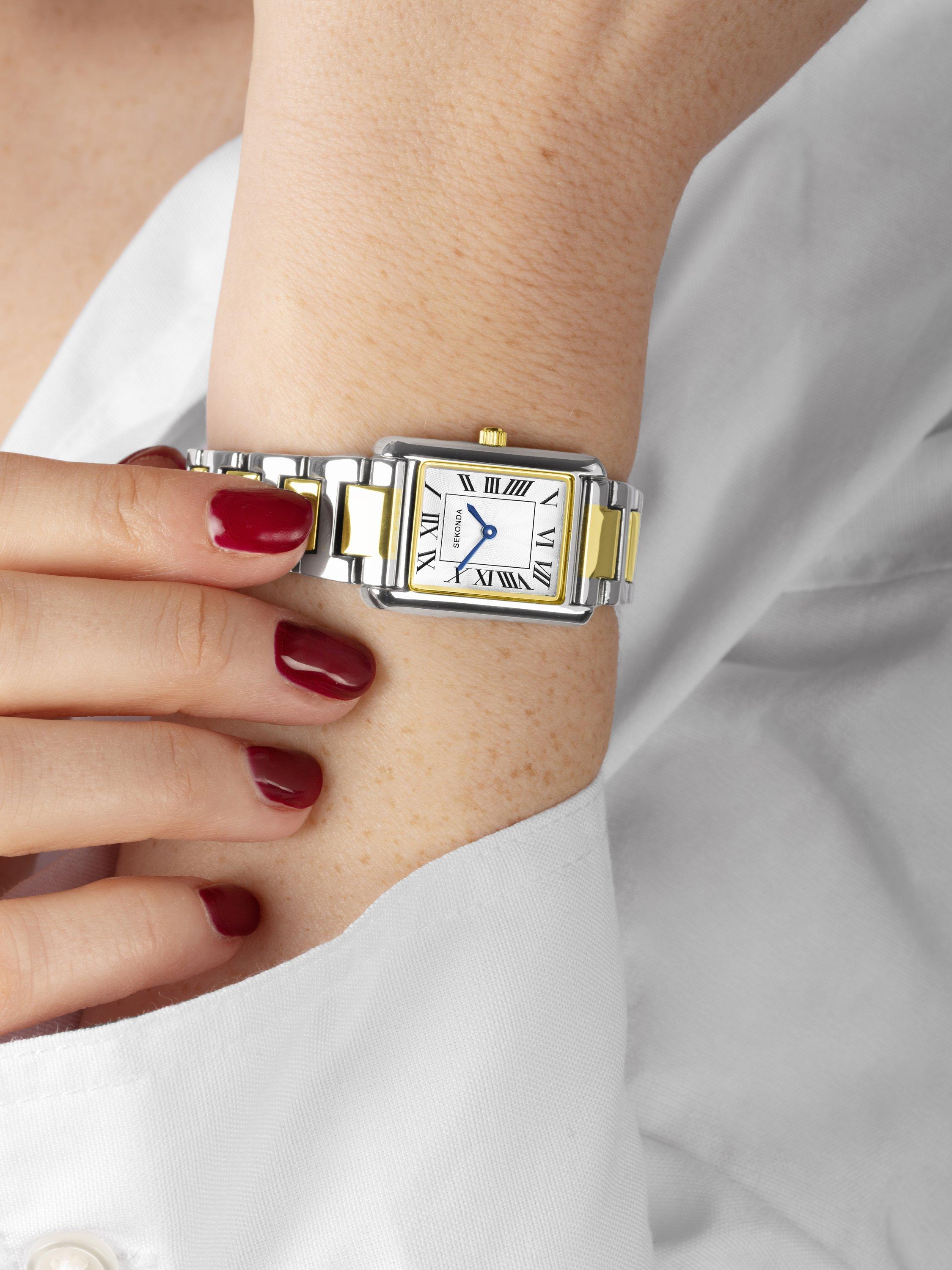 Product image 6 of 6, which shows Sekonda 40693 Women's Guilloche Dial Bracelet Strap Watch, Two Tone