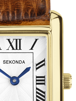 Sekonda 40695 Women's Guilloche Dial Leather Strap Watch, Brown - view 2, Brown