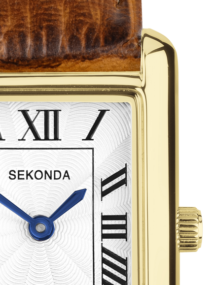 Sekonda 40695 Women's Guilloche Dial Leather Strap Watch, Brown - view 2, Brown
