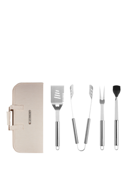 Le Creuset BBQ Outdoor Stainless Steel BBQ Utensils with Carry Bag, Set of 4, Black