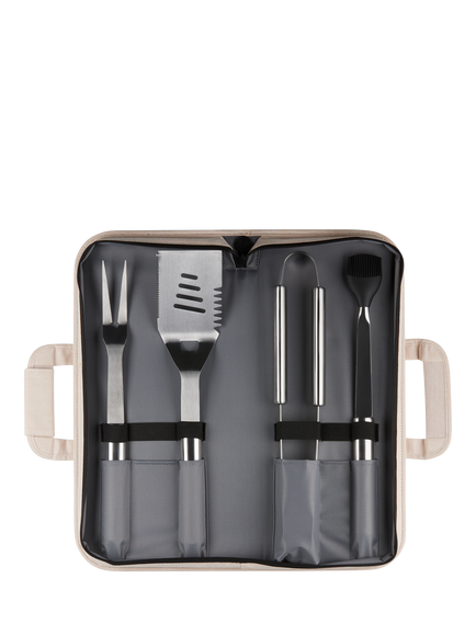 Le Creuset BBQ Outdoor Stainless Steel BBQ Utensils with Carry Bag, Set of 4 - view 2, Black