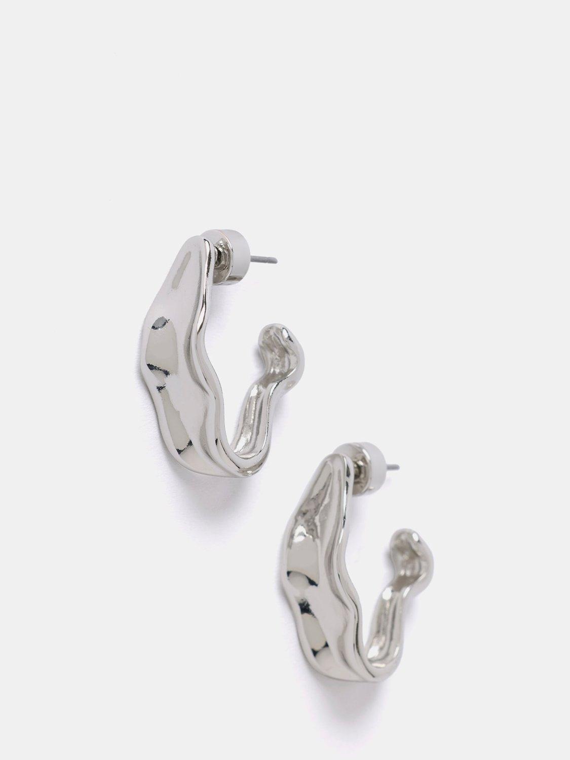 Mint Velvet Textured Hoop Earrings, Silver