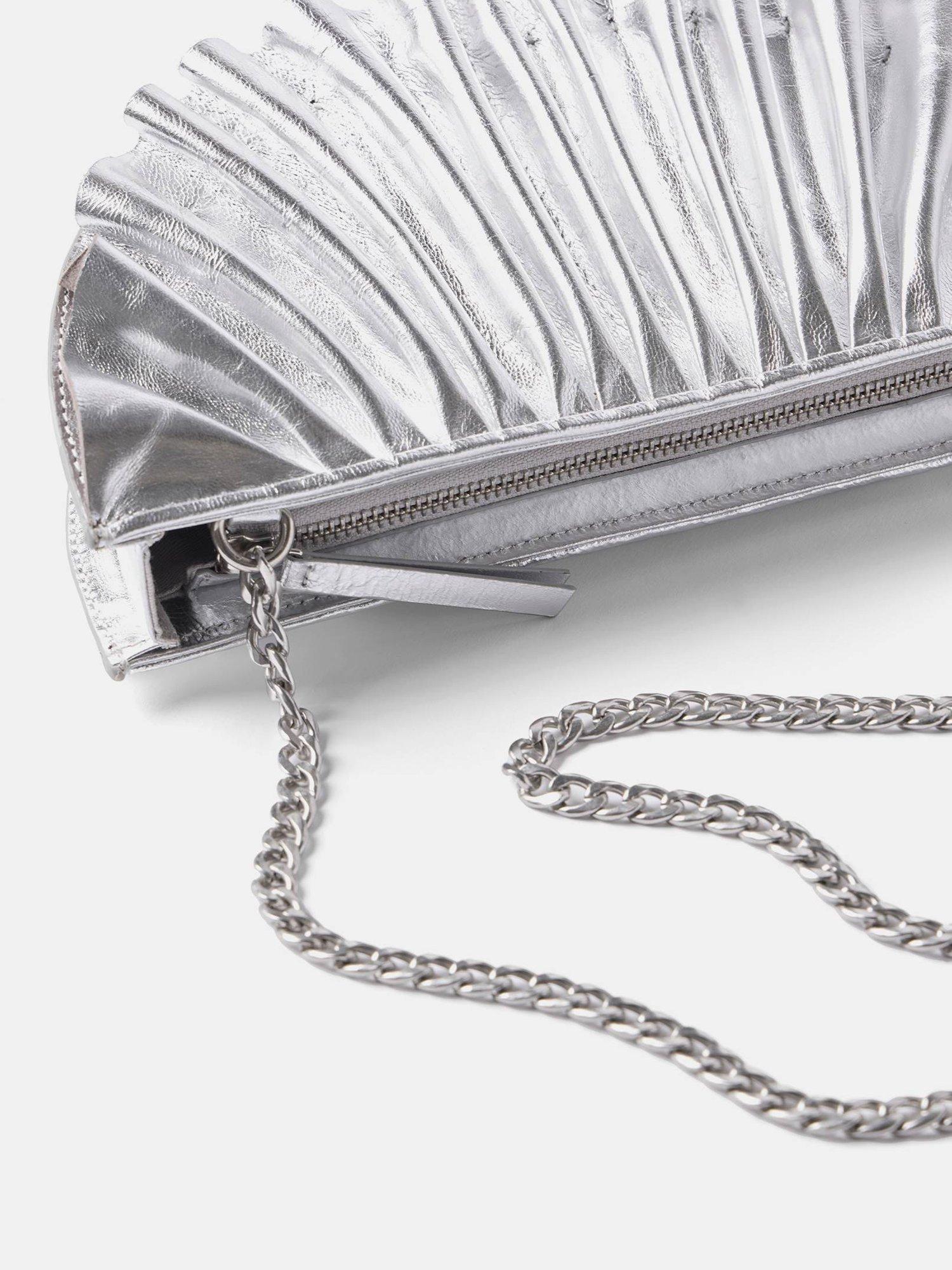 Product image 4 of 4, which shows Mint Velvet Metallic Leather Pleated Clutch Bag, Silver
