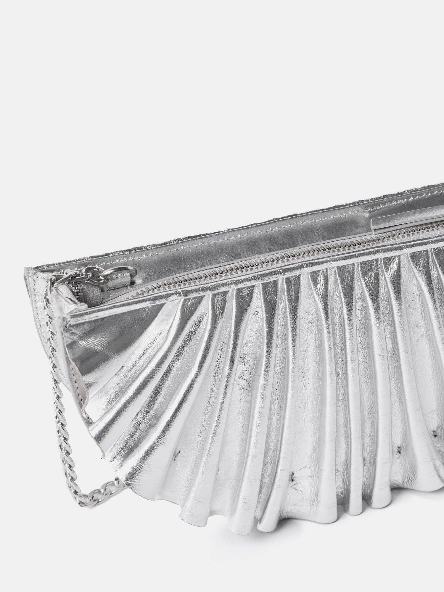 Product image 3 of 4, which shows Mint Velvet Metallic Leather Pleated Clutch Bag, Silver