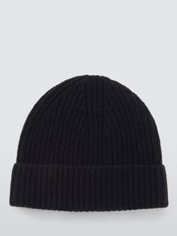 John Lewis Cashmere Rib Knit Beanie Hat - view 2, Black
