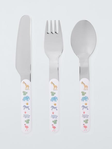 John Lewis Children's Safari Stainless Steel Cutlery Set, 3 Piece, White