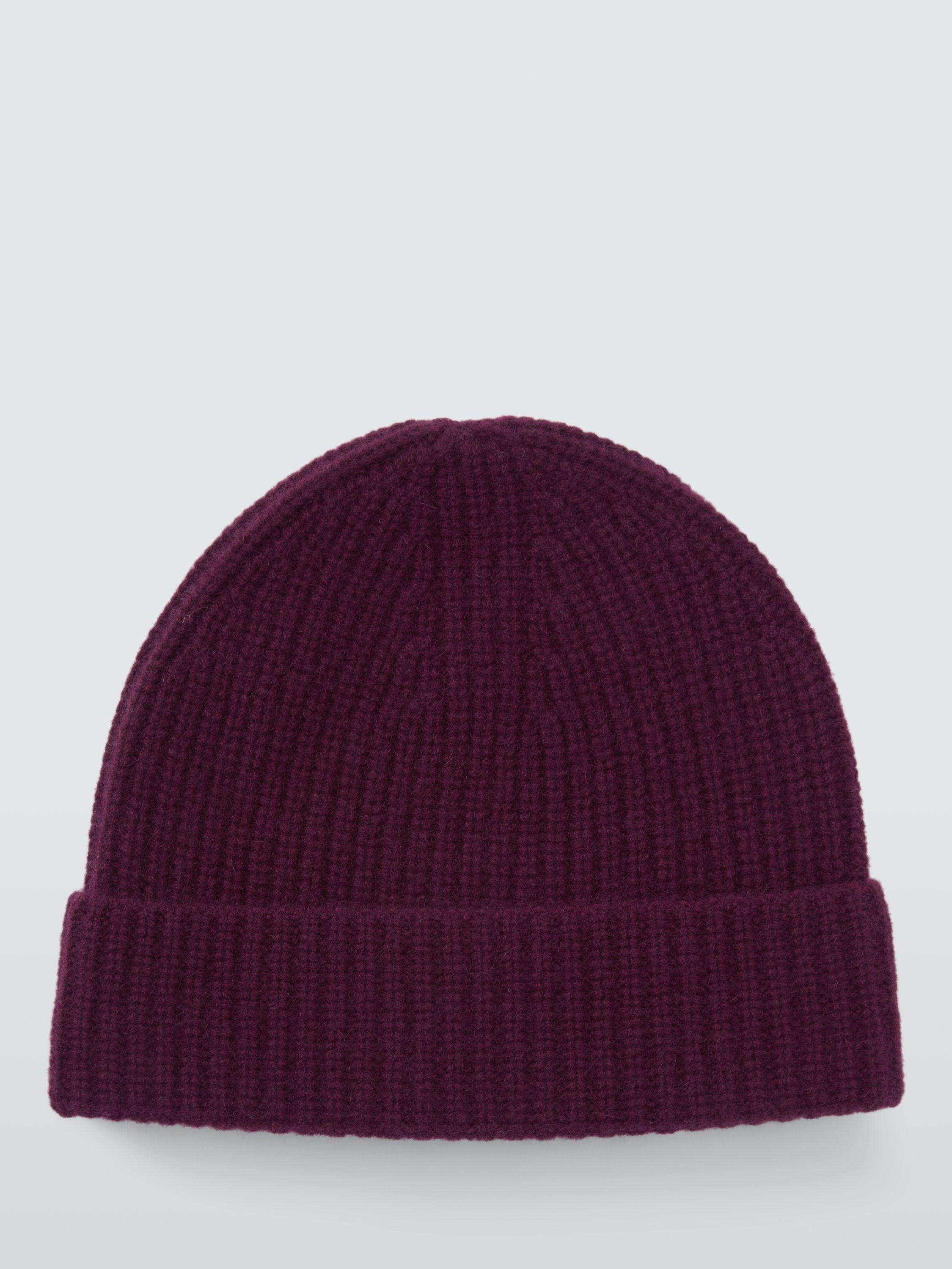 Product image 2 of 5, which shows John Lewis Cashmere Rib Knit Beanie Hat, Berry