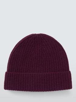 John Lewis Cashmere Rib Knit Beanie Hat - view 2, Berry