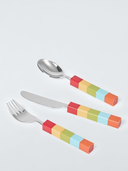 John Lewis Movable Handle Children's Stainless Steel Cutlery Set, 3 Piece - view 2, Multi