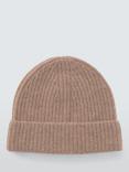 John Lewis Cashmere Rib Knit Beanie Hat, Camel