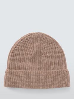 John Lewis Cashmere Rib Knit Beanie Hat - view 2, Camel