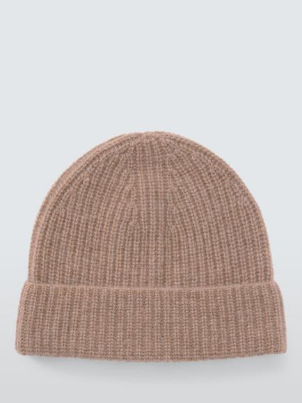 John Lewis Cashmere Rib Knit Beanie Hat - view 2, Camel