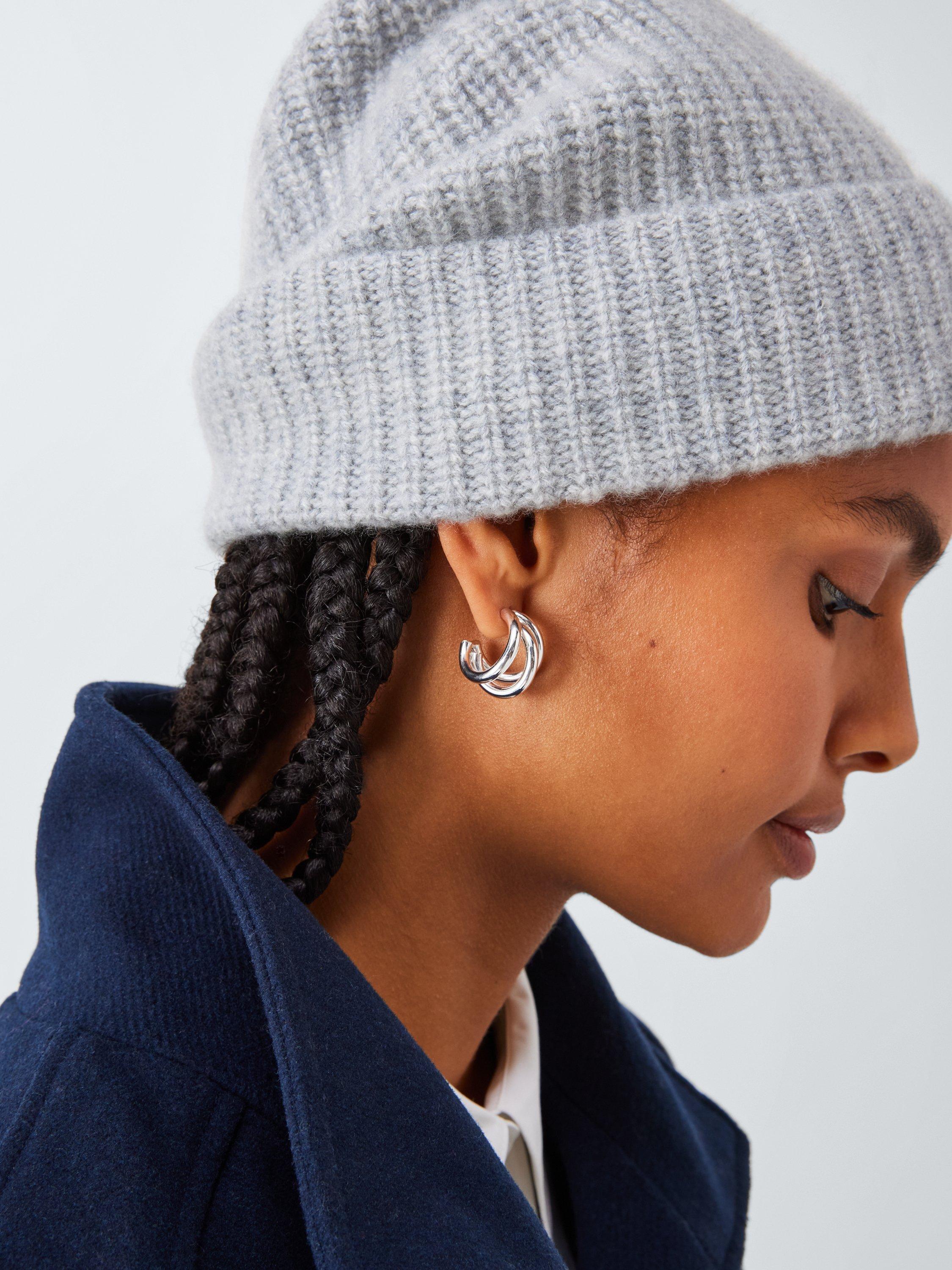 Product image 1 of 5, which shows John Lewis Cashmere Rib Knit Beanie Hat, Light Grey