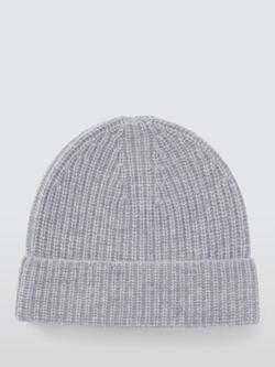 John Lewis Cashmere Rib Knit Beanie Hat - view 2, Light Grey