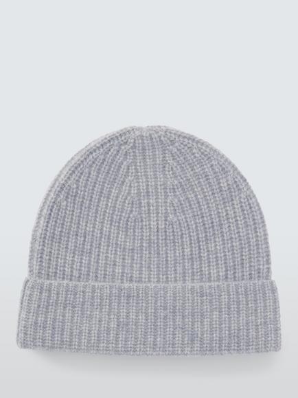 John Lewis Cashmere Rib Knit Beanie Hat - view 2, Light Grey