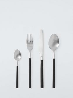 John Lewis Recycled Handle Stainless Steel Cutlery Set, 16 Piece/4 Place Settings, Black, Black