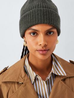 John Lewis Cashmere Rib Knit Beanie Hat, Khaki