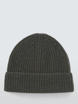 John Lewis Cashmere Rib Knit Beanie Hat - view 2, Khaki
