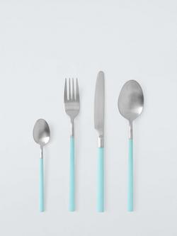 John Lewis Recycled Handle Stainless Steel Cutlery Set, 16 Piece/4 Place Settings, Blue, Blue