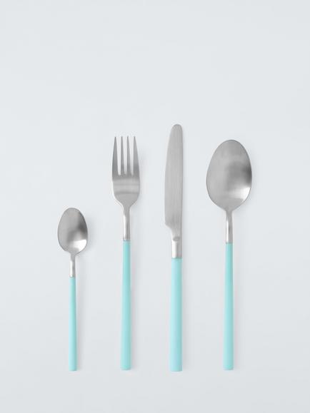 John Lewis Recycled Handle Stainless Steel Cutlery Set, 16 Piece/4 Place Settings, Blue, Blue