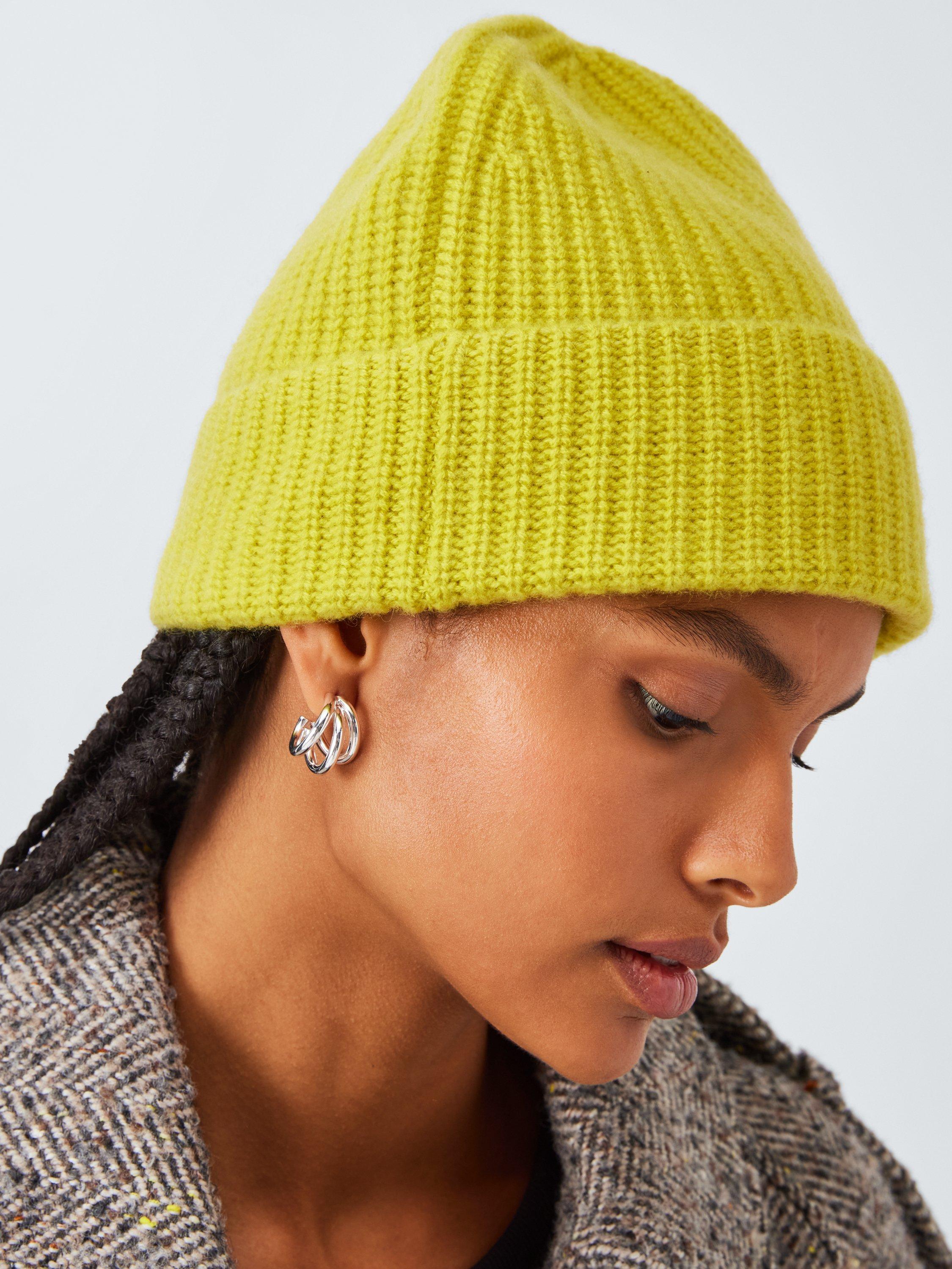 Product image 1 of 5, which shows John Lewis Cashmere Rib Knit Beanie Hat, Lime
