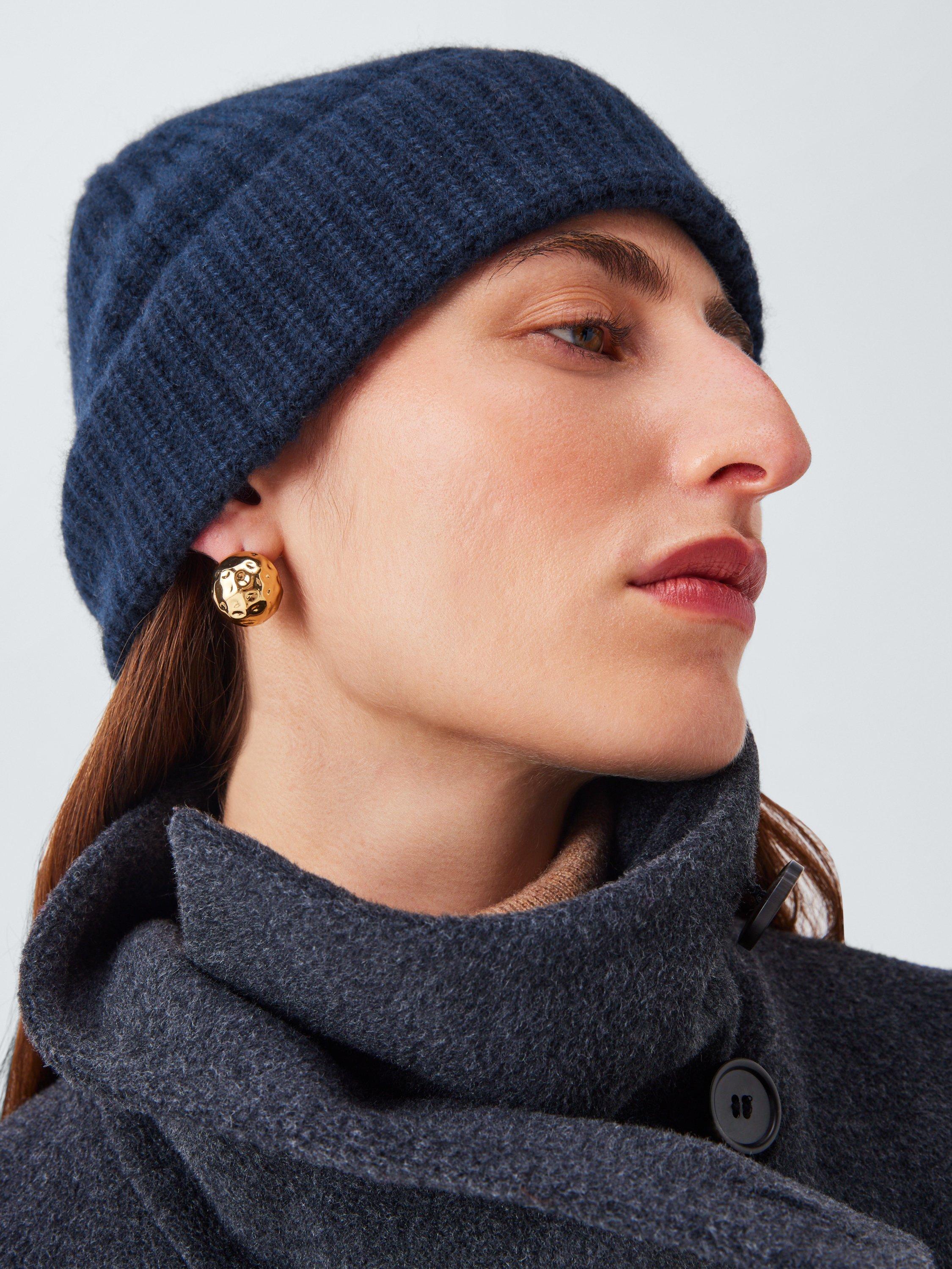 Product image 1 of 4, which shows John Lewis Cashmere Rib Knit Beanie Hat, Navy