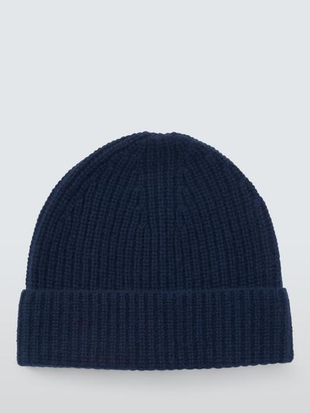 John Lewis Cashmere Rib Knit Beanie Hat - view 2, Navy