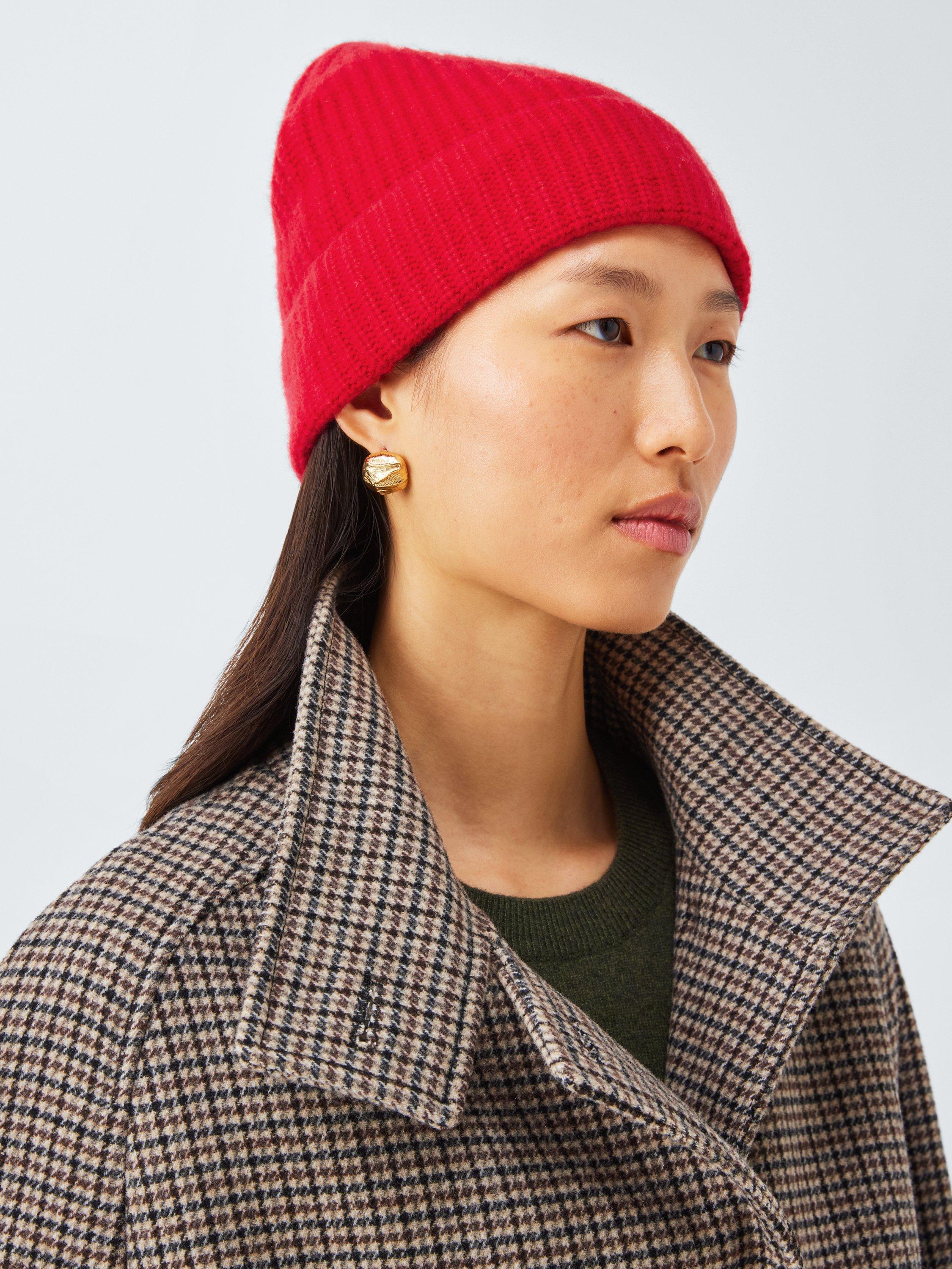 Product image 1 of 5, which shows John Lewis Cashmere Rib Knit Beanie, Red