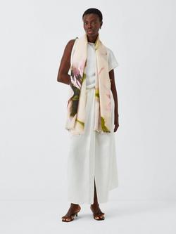 John Lewis Wool Blend Floral Scarf, White/Multi, White Multi