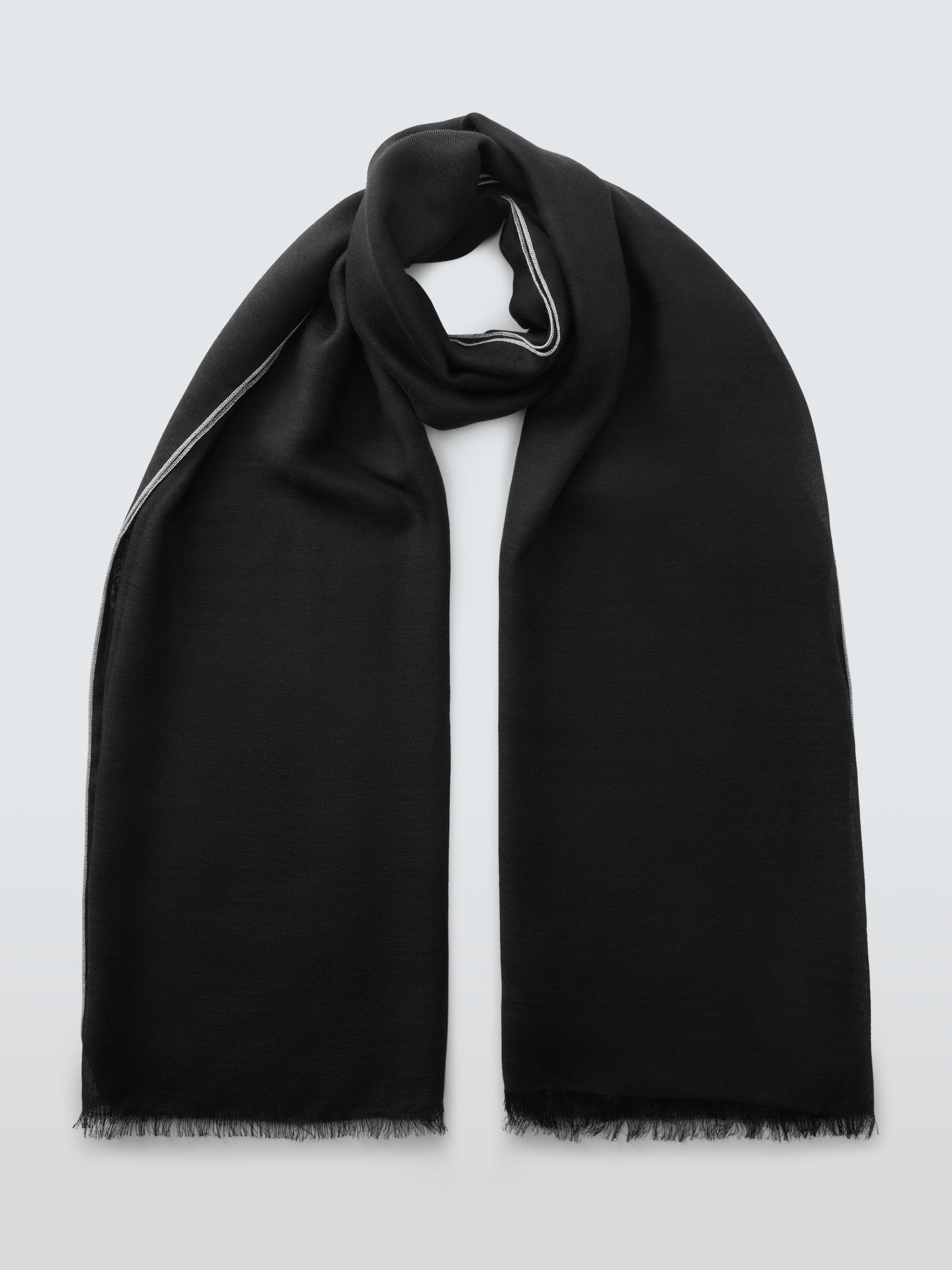 Product image 2 of 5, which shows John Lewis Wool Blend Tipped Scarf, Black/Ecru
