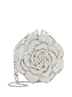 Dune Bling Diamante Flower Clutch Bag, Silver, Silver-metallic