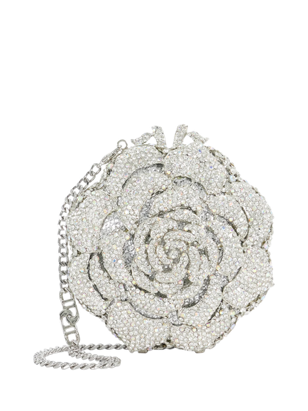 Dune Bling Diamante Flower Clutch Bag, Silver, Silver-metallic