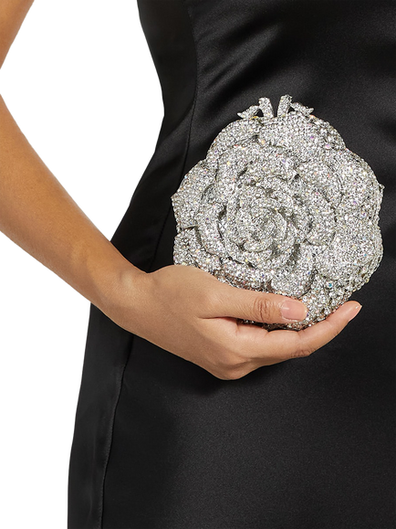 Dune Bling Diamante Flower Clutch Bag, Silver - view 2, Silver-metallic