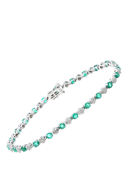 Mogul 9ct White Gold Diamond and Emerald Tennis Bracelet, White
