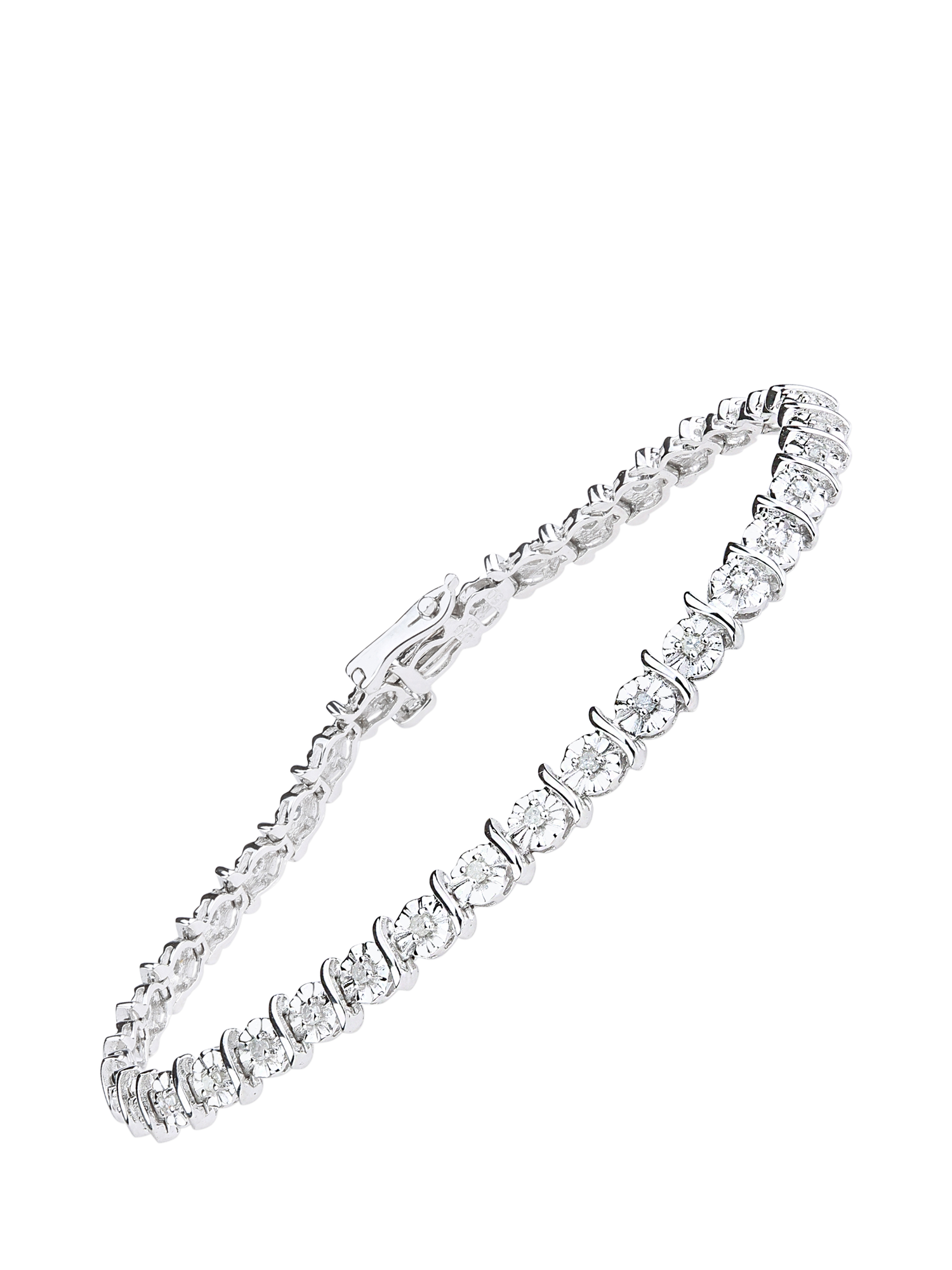 Product image 1 of 5, which shows Mogul 9ct White Gold Illusion Set Diamond Bracelet, White