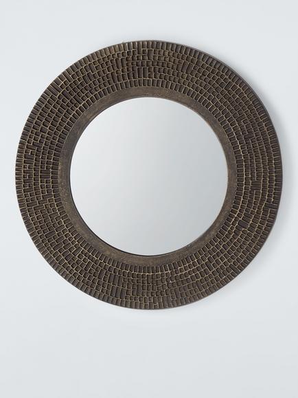 John Lewis Autumn Fusion Round Wall Mirror, 65cm, Antique Brass, Brass Antique