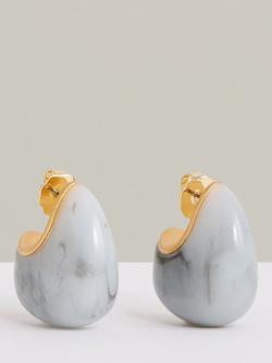 Reiss Carlotta Curve Marble Scoop Stud Earrings, Gold/Marble, Gold/Marble