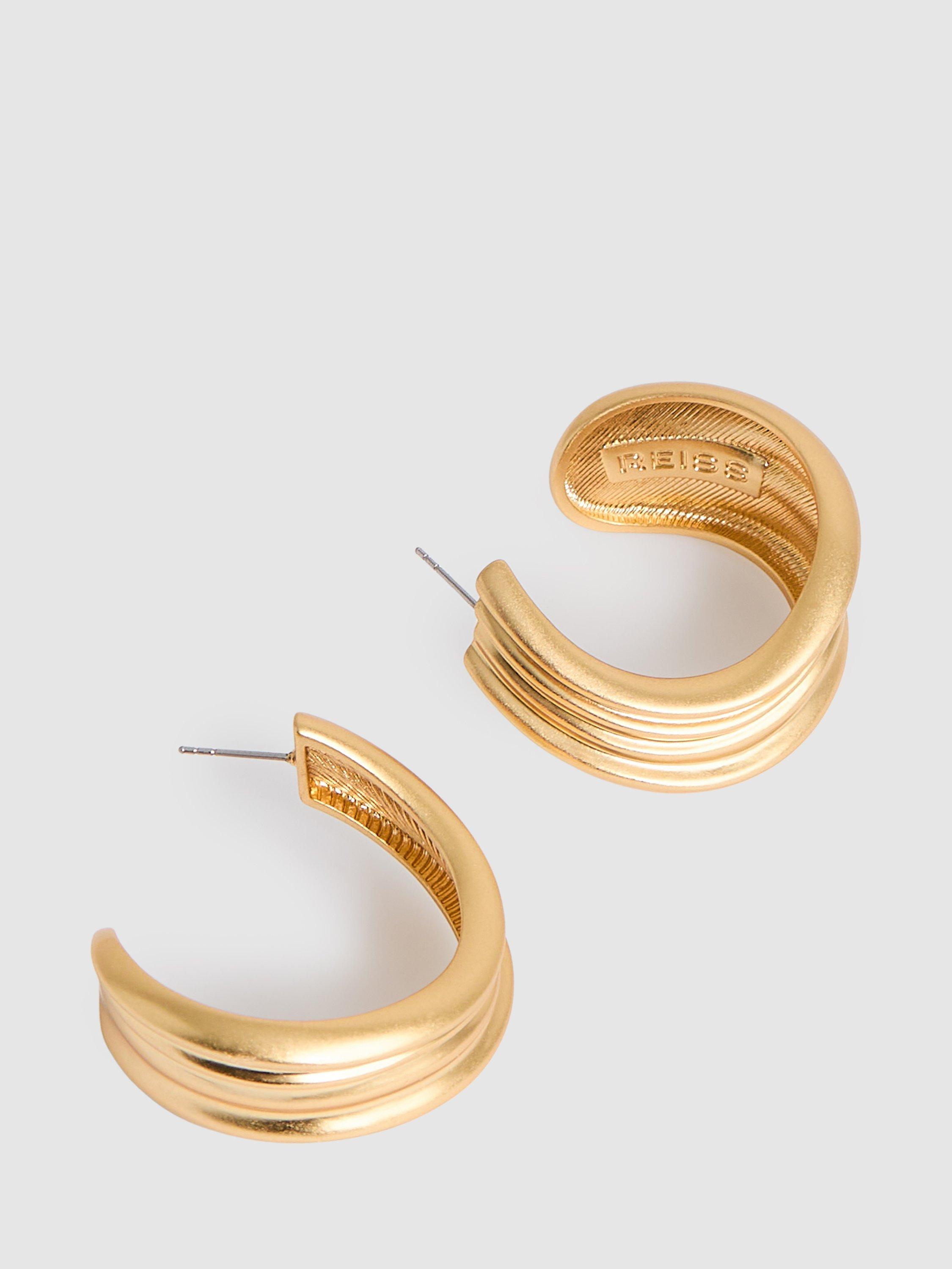 Product image 3 of 7, which shows Reiss Flavia Fluid Demi Hoop Earrings, Gold