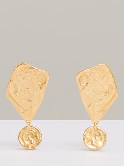 Reiss Mason Molten Large Drop Earrings, Gold, Gold