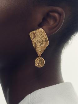 Reiss Mason Molten Large Drop Earrings, Gold - view 2, Gold