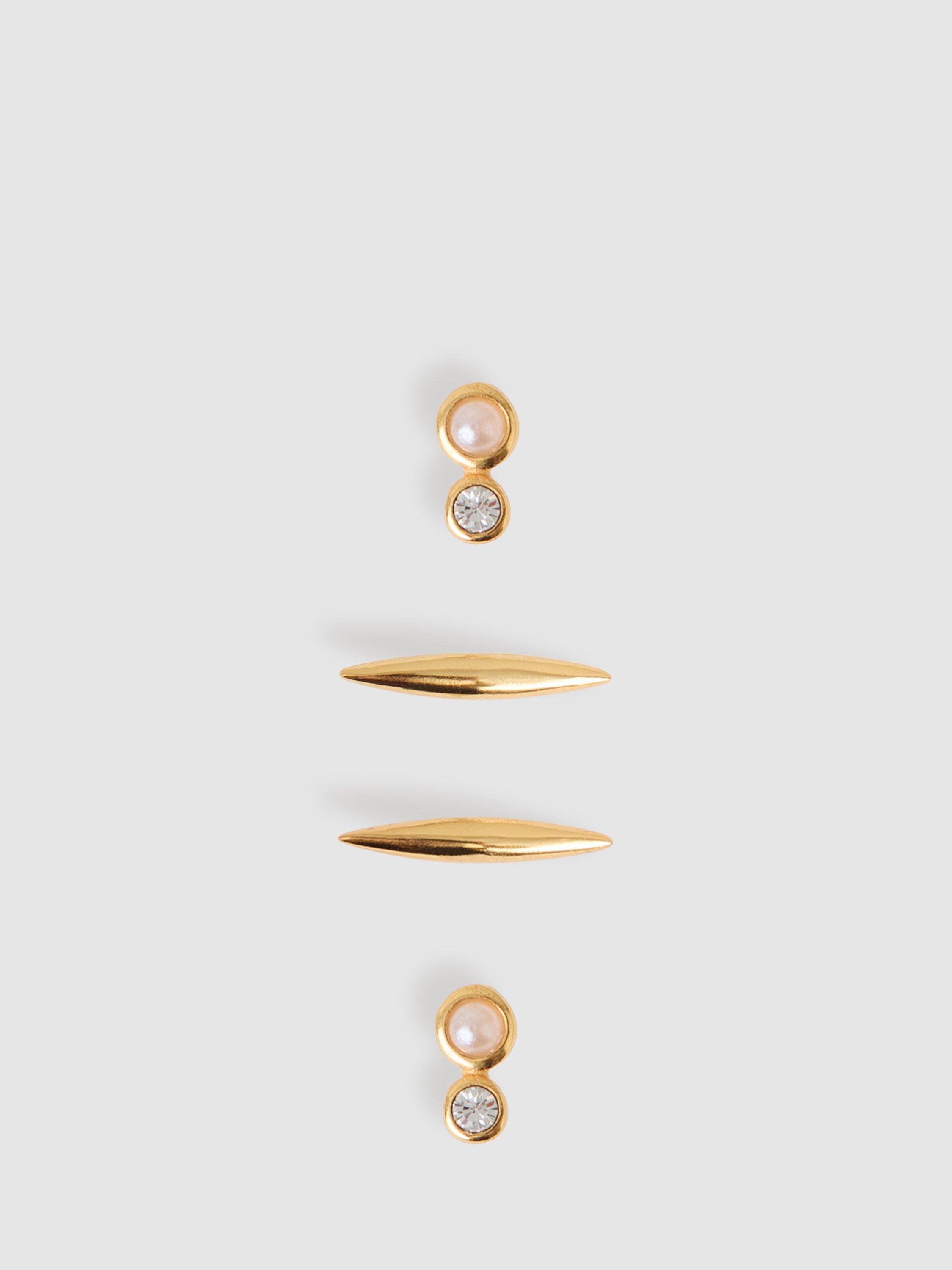 Product image 3 of 6, which shows Reiss Minnie Micro Pearl & Crystal Earrings Set, Gold
