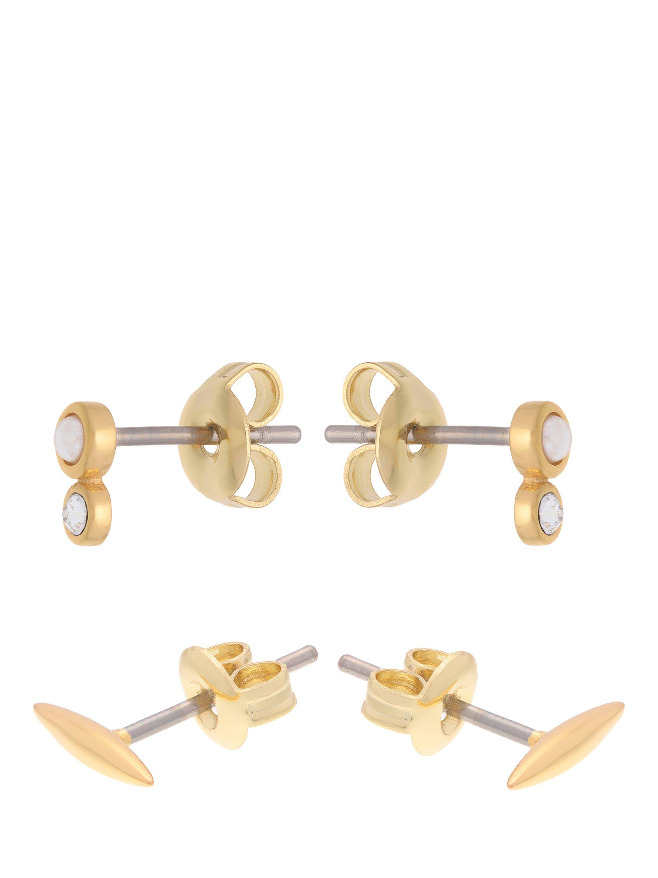 Product image 4 of 6, which shows Reiss Minnie Micro Pearl & Crystal Earrings Set, Gold