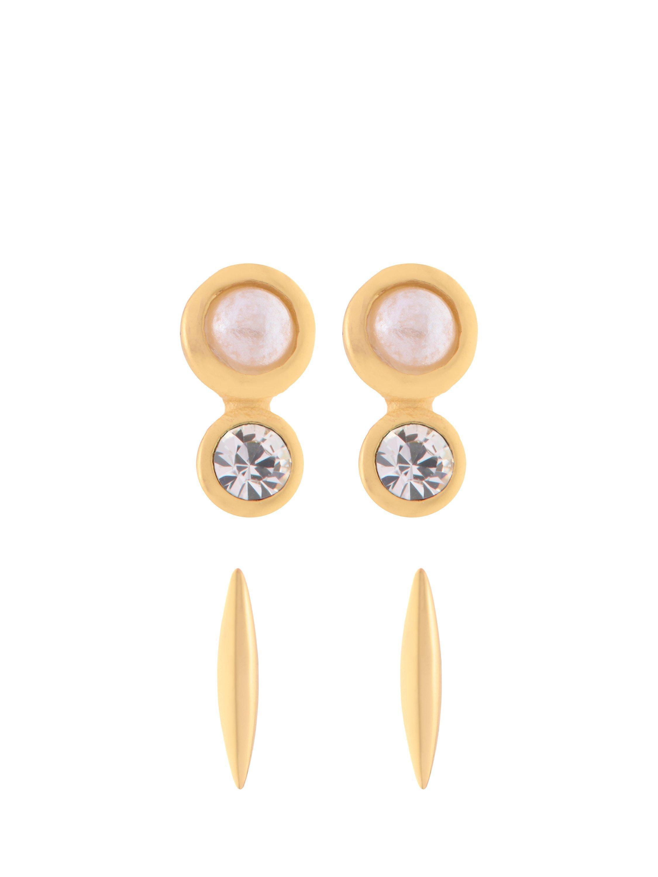 Product image 5 of 6, which shows Reiss Minnie Micro Pearl & Crystal Earrings Set, Gold