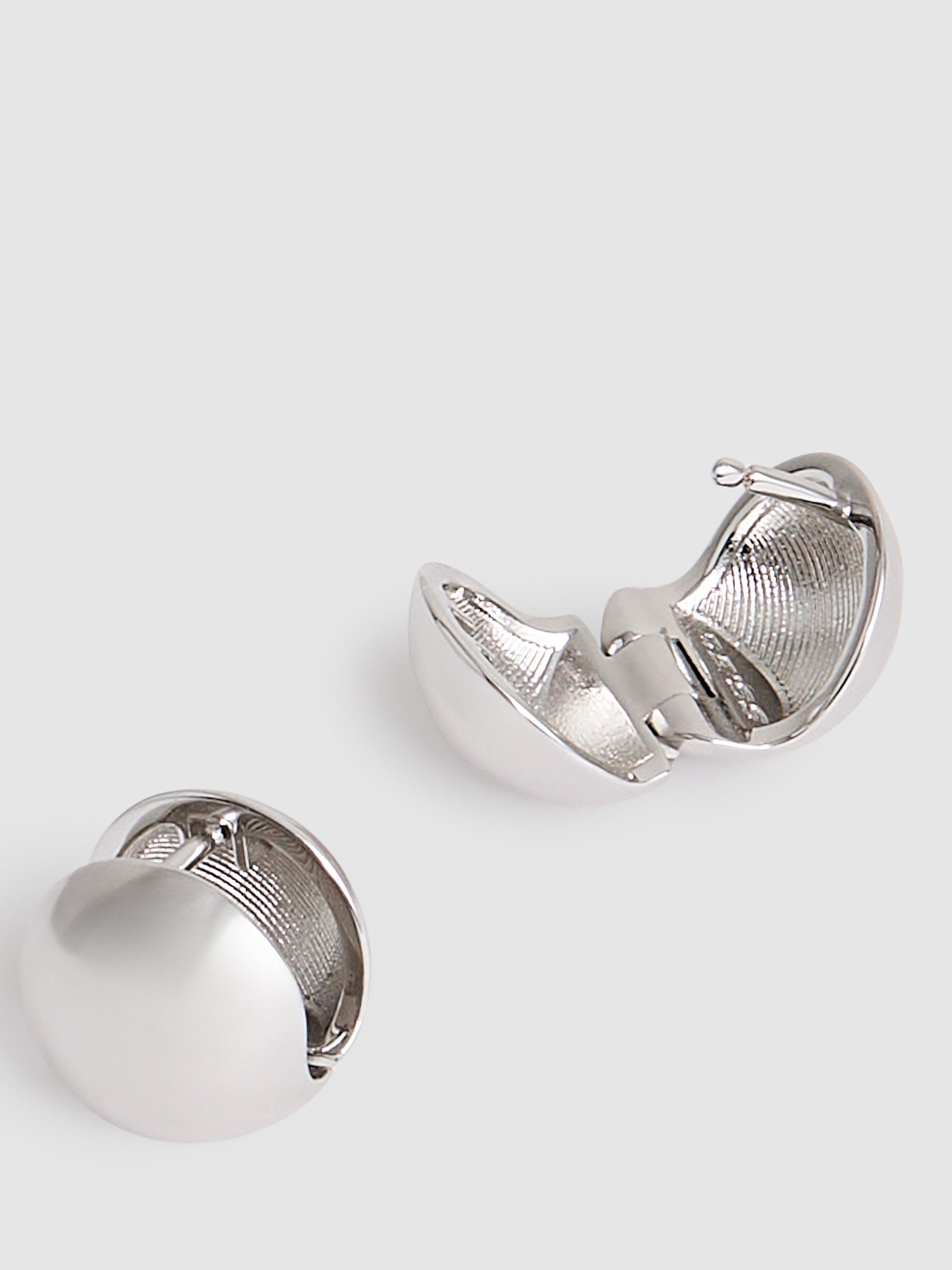 Product image 3 of 6, which shows Reiss Pollie Polished Ball Huggie Hoop Earrings, Silver