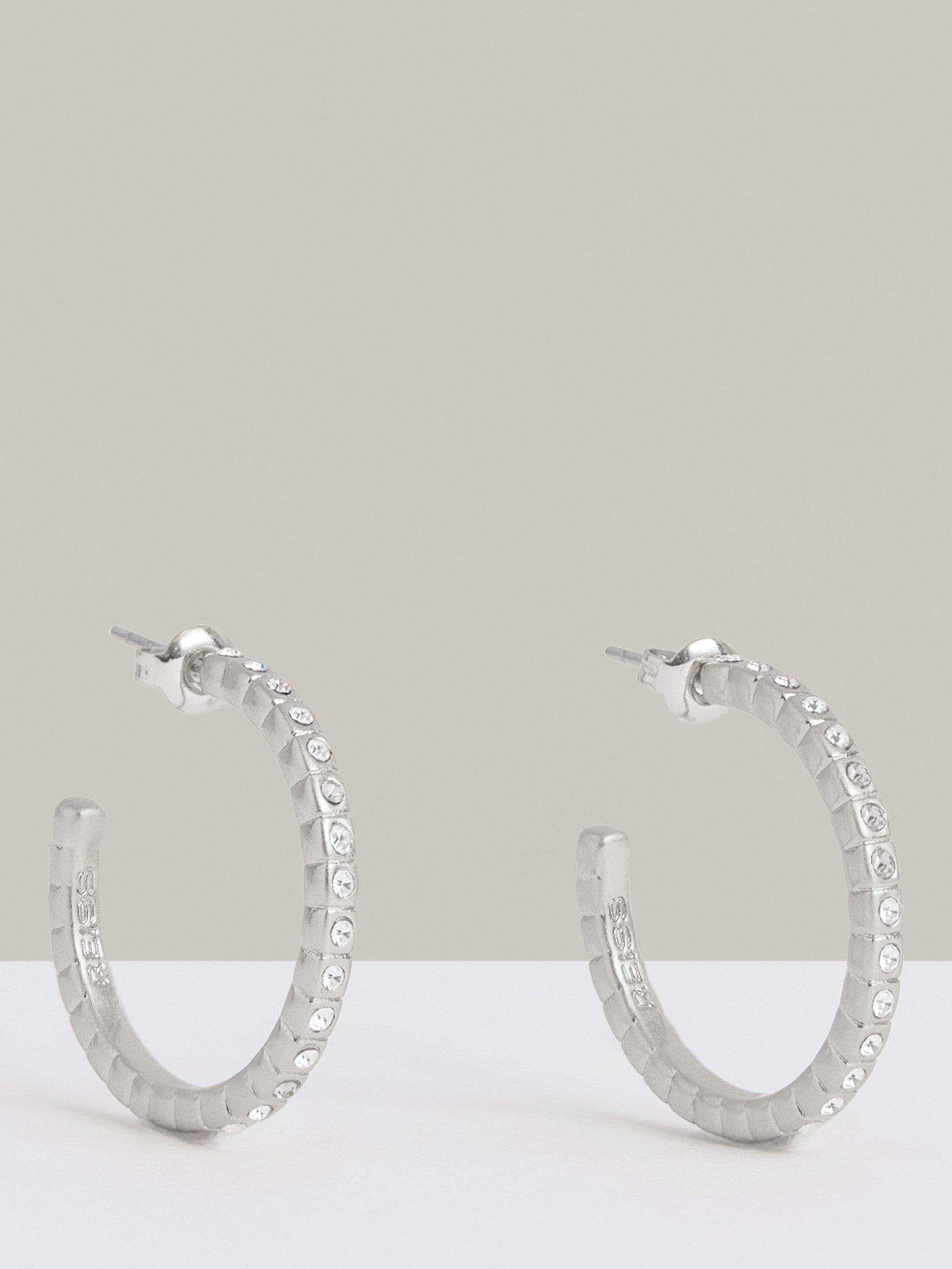Product image 1 of 6, which shows Reiss Sade Crystal Demi Hoop Earrings, Silver