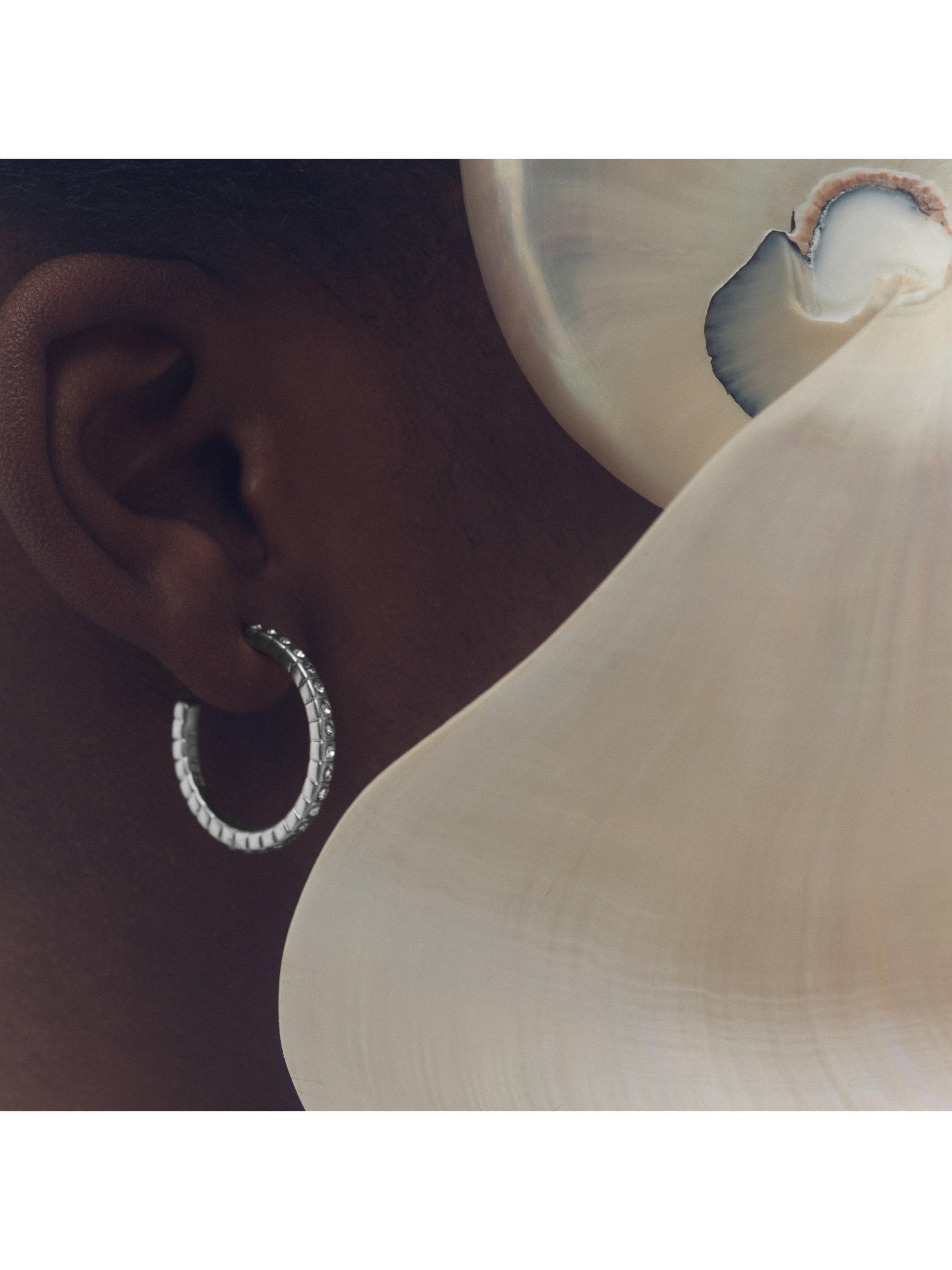 Product image 2 of 6, which shows Reiss Sade Crystal Demi Hoop Earrings, Silver