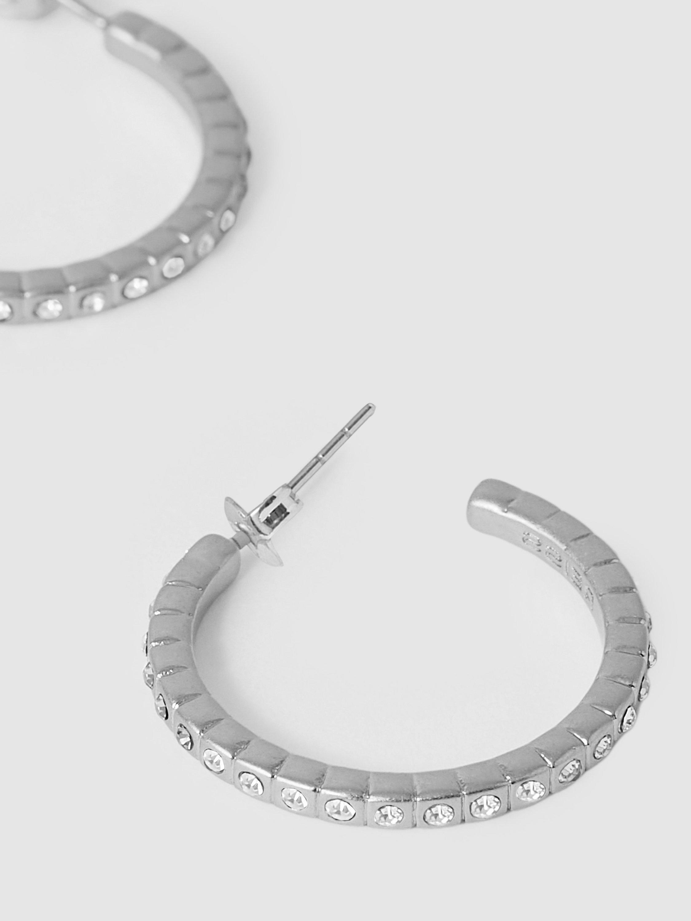 Product image 3 of 6, which shows Reiss Sade Crystal Demi Hoop Earrings, Silver