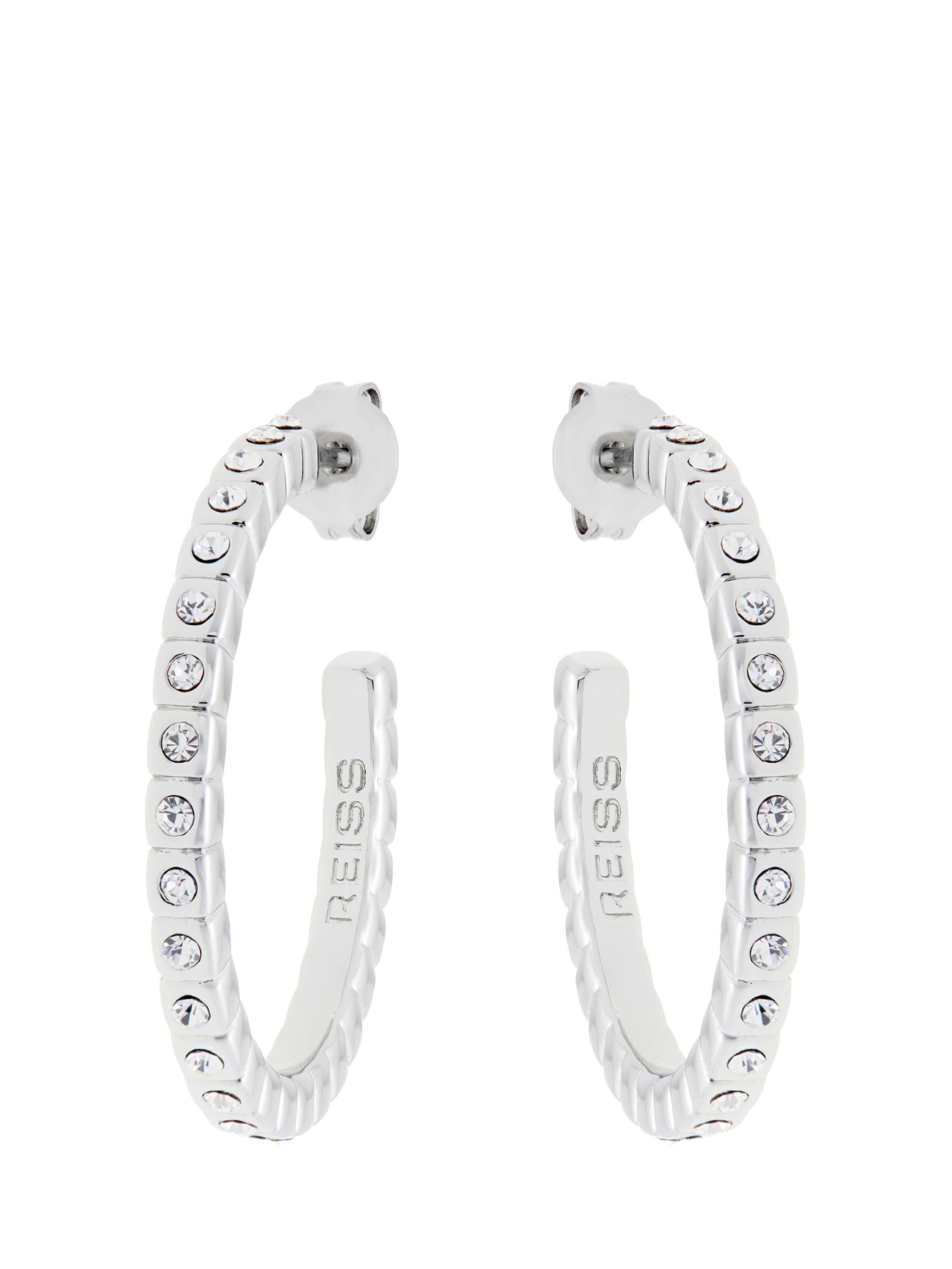Product image 4 of 6, which shows Reiss Sade Crystal Demi Hoop Earrings, Silver