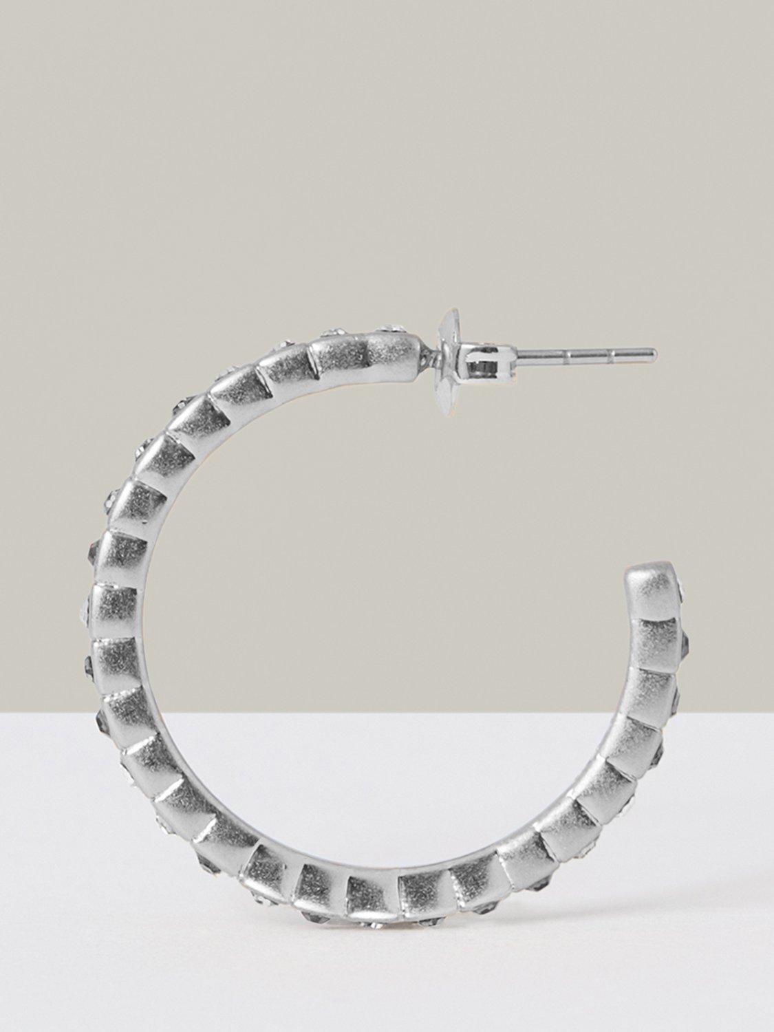 Product image 5 of 6, which shows Reiss Sade Crystal Demi Hoop Earrings, Silver